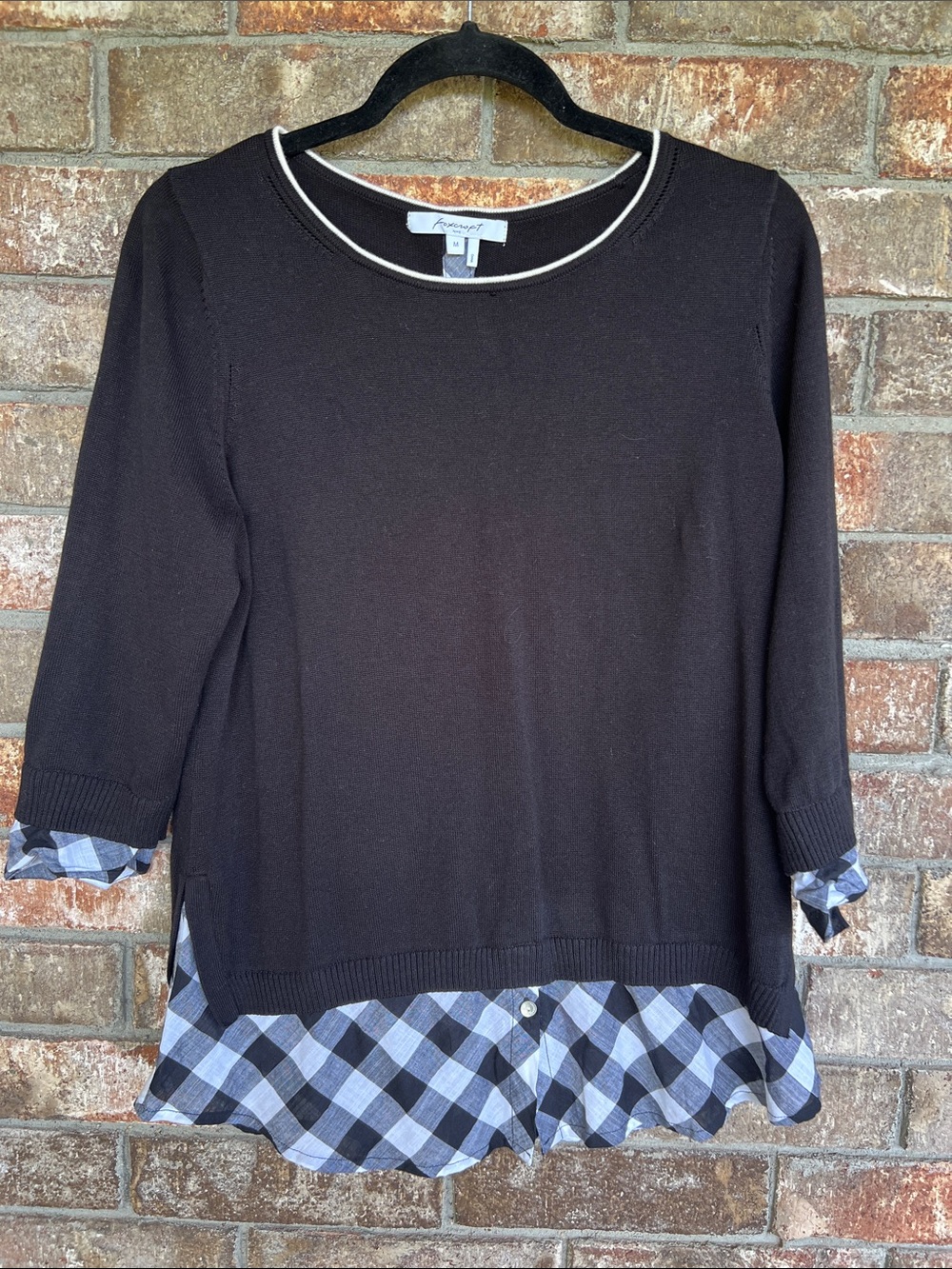 Foxcroft sabrina sweater black and white gingham size medium